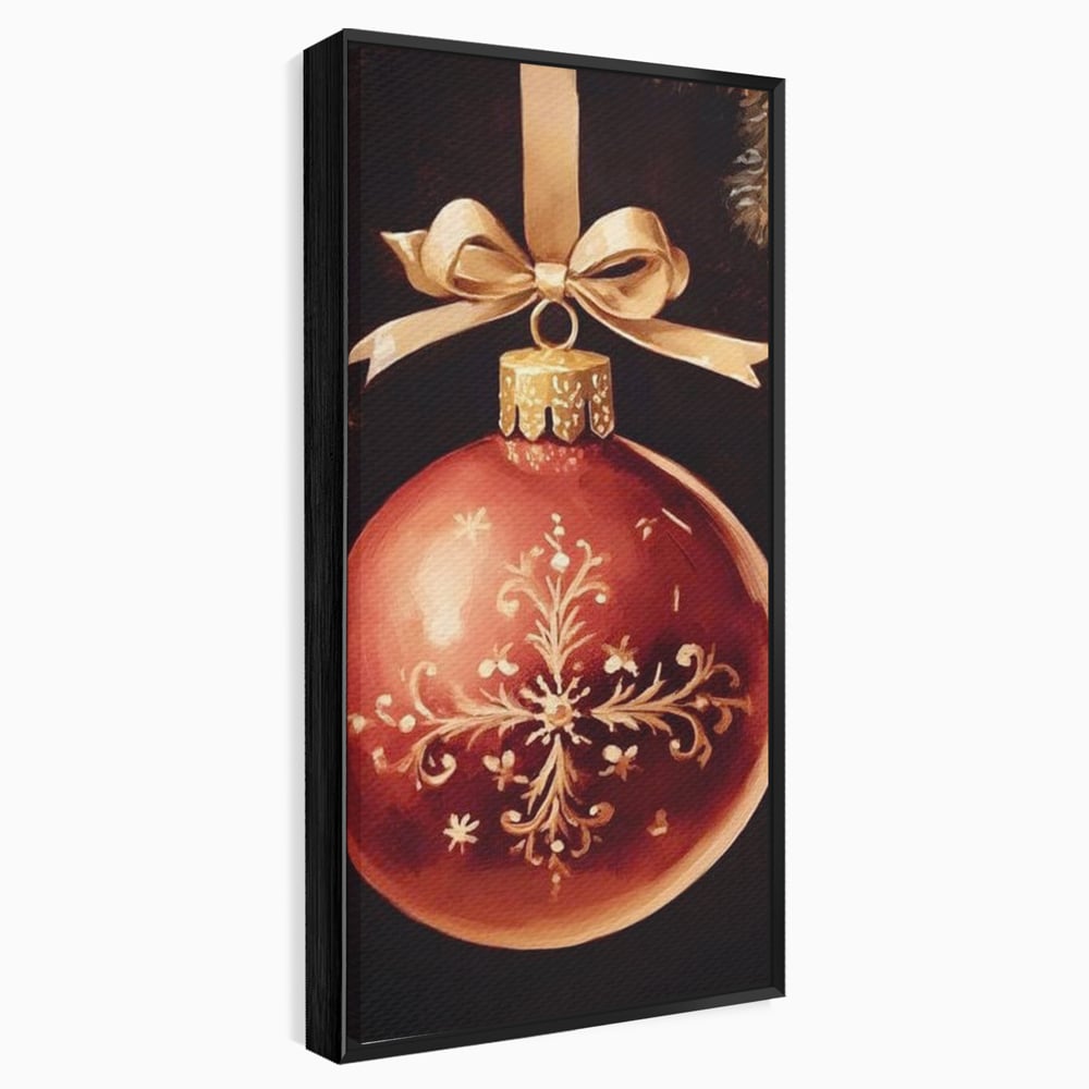 Tablou canvas cu tablou canvas cu glob rosu de craciun, in rama de aluminiu negru